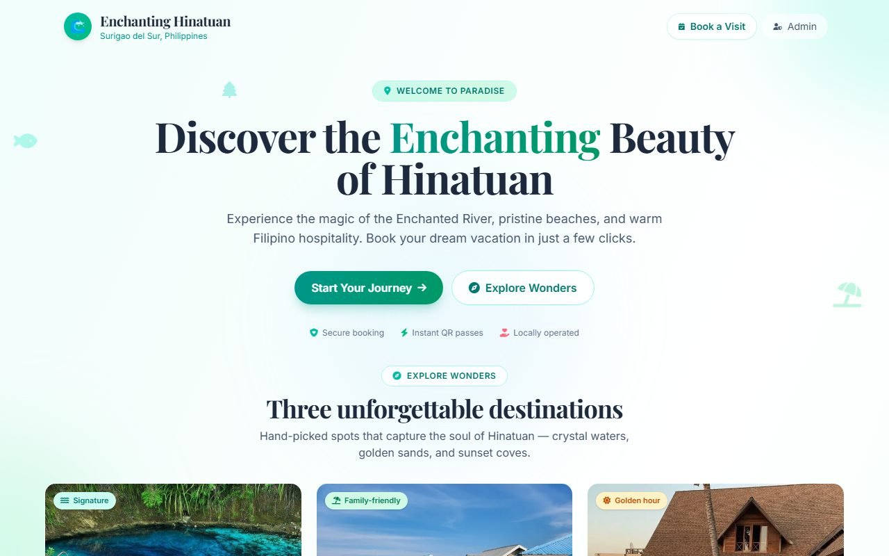 Hinatuan Booking landing page