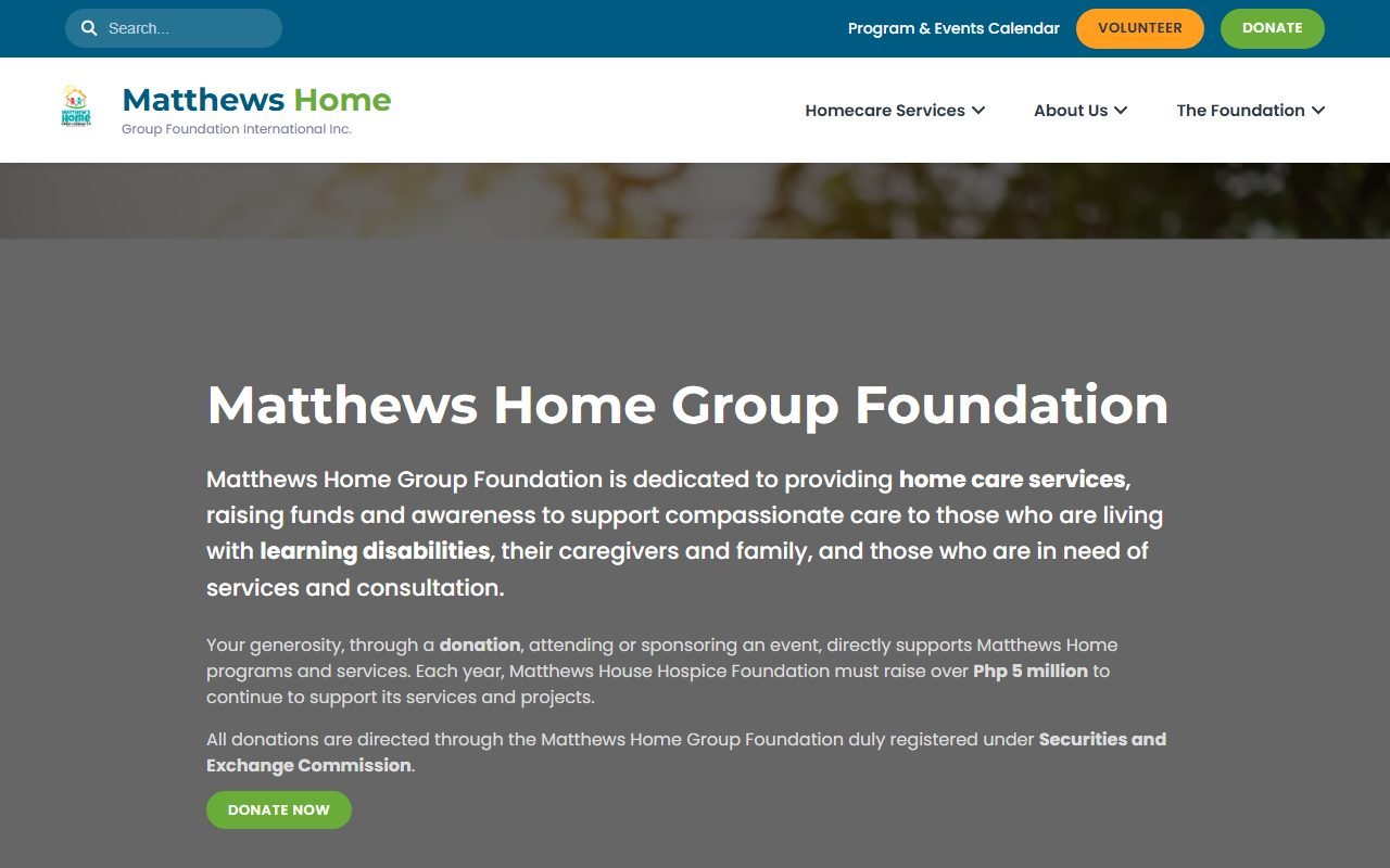 Matthews Home landing page